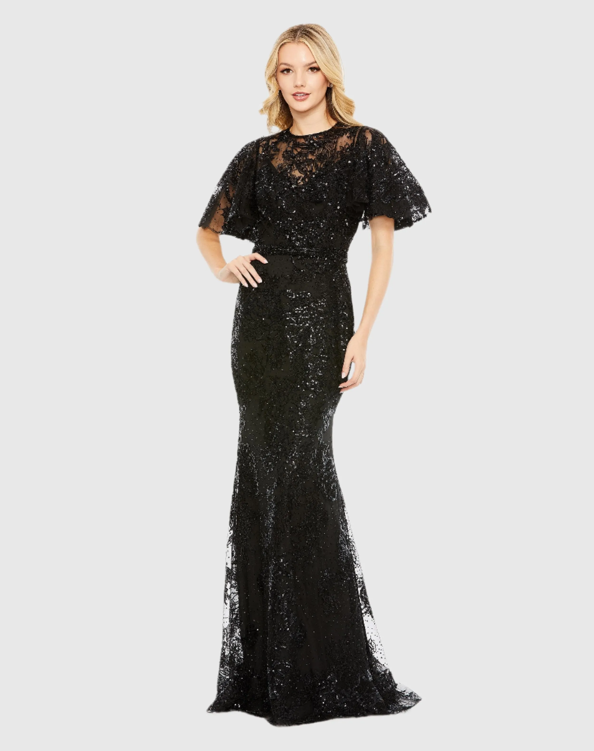 Embellished Flutter Sleeve High Neck Gown sold by Mac Duggal product image thumbnail 2