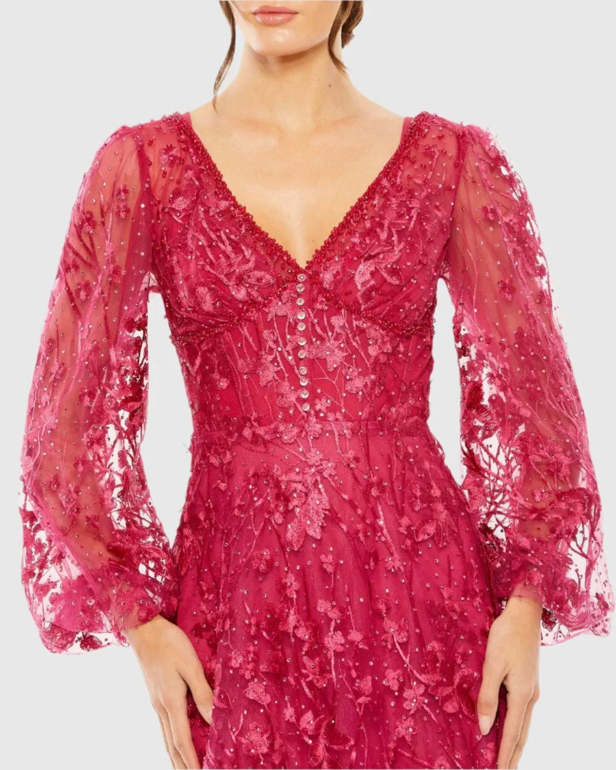 Pink Puff Sleeve A-Line Embroidered Gown sold by Mac Duggal product image thumbnail 2