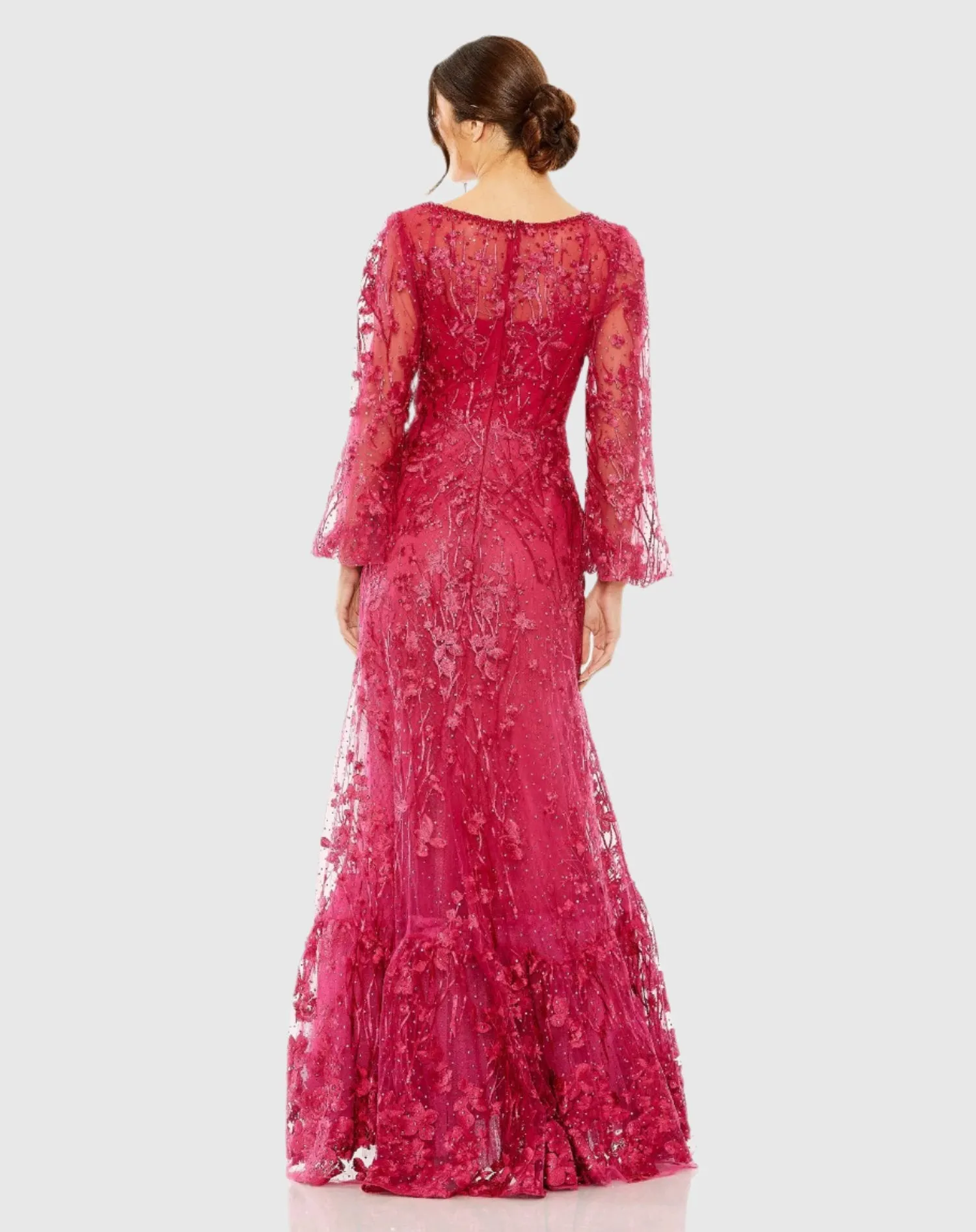 Pink Puff Sleeve A-Line Embroidered Gown sold by Mac Duggal product image thumbnail 3