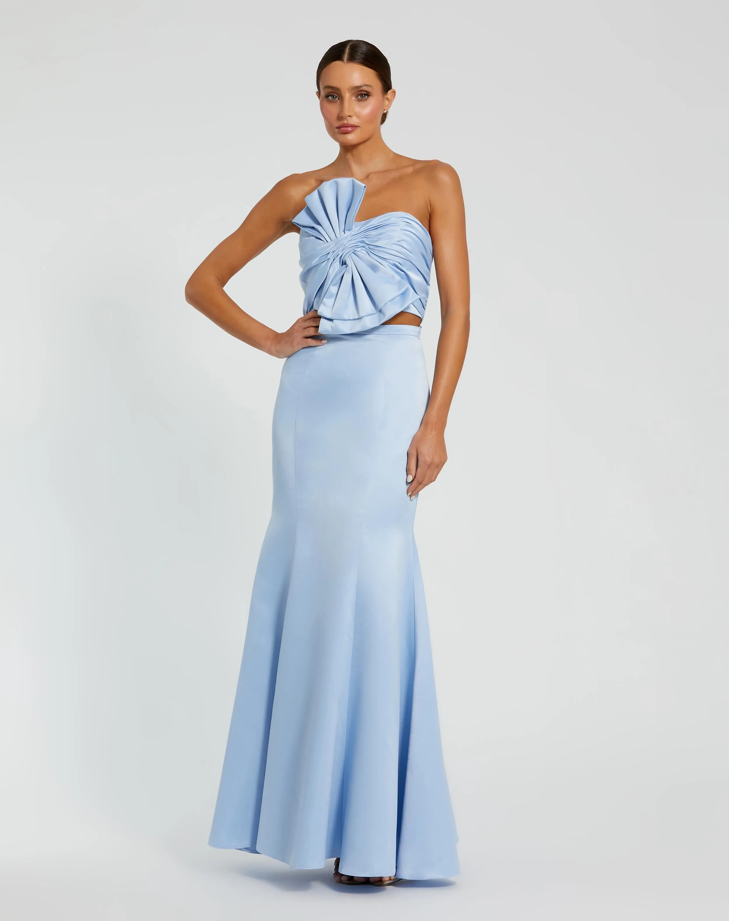 Blue Strapless Bow Top and Mermaid Skirt 2 Piece Set sold by Mac Duggal