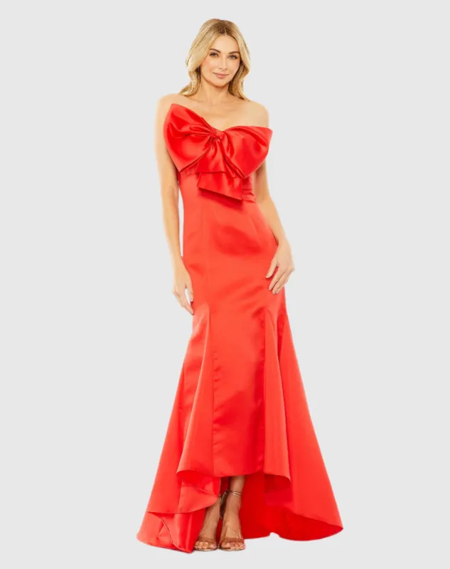 Red Strapless Bow Mermaid Gown sold by Mac Duggal