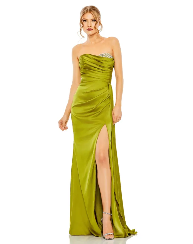 Green Strapless Embellished Sweetheart Neckline Satin Gown sold by Mac Duggal