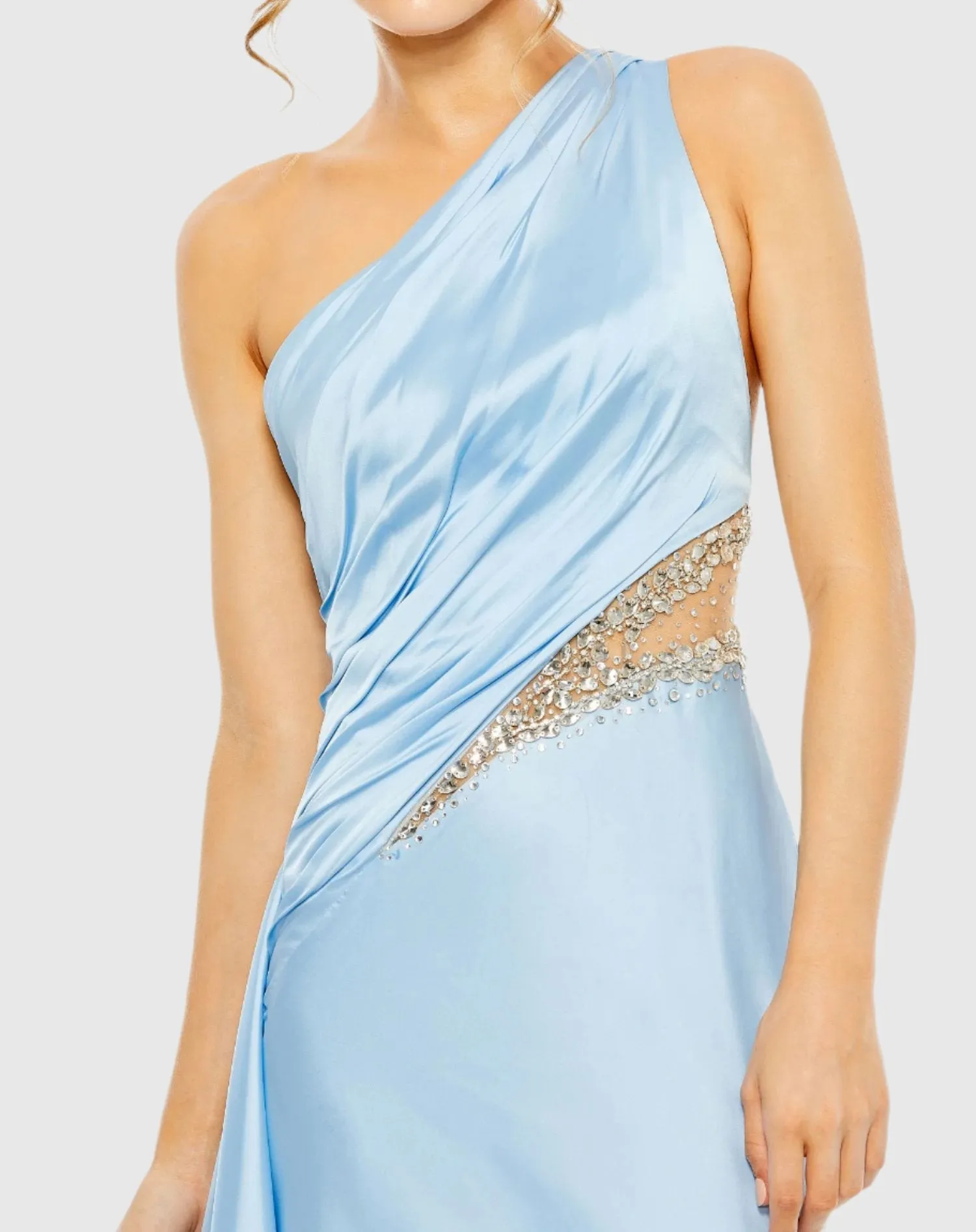 Blue One Shoulder Charmeuse Gown With Beaded Cutout sold by Mac Duggal product image thumbnail 2