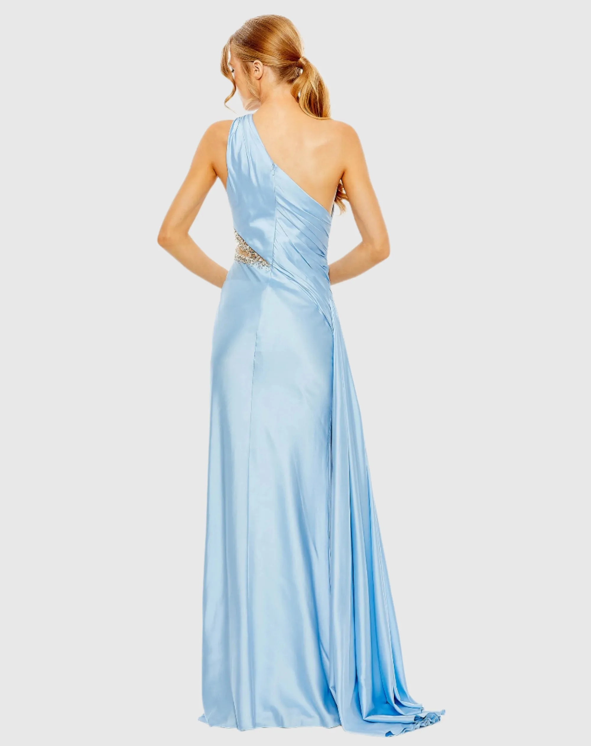 Blue One Shoulder Charmeuse Gown With Beaded Cutout sold by Mac Duggal product image thumbnail 3