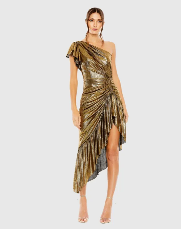 One Shoulder Flutter Sleeve High Low Dress sold by Mac Duggal