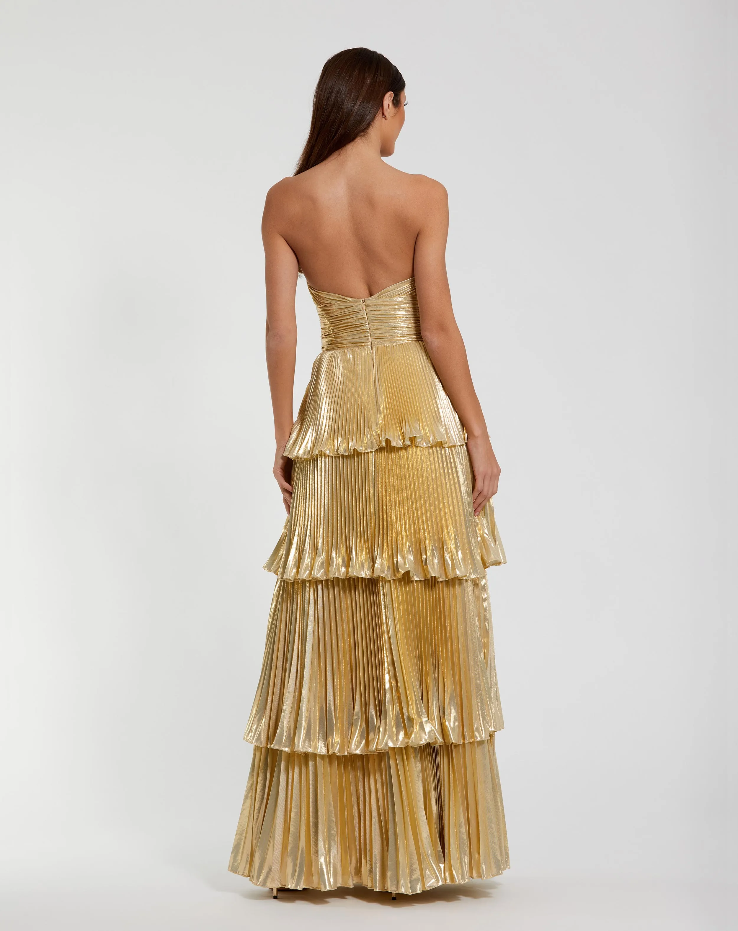 Gold Strapless Pleated Metallic Layered Ruffle Gown sold by Mac Duggal product image thumbnail 3