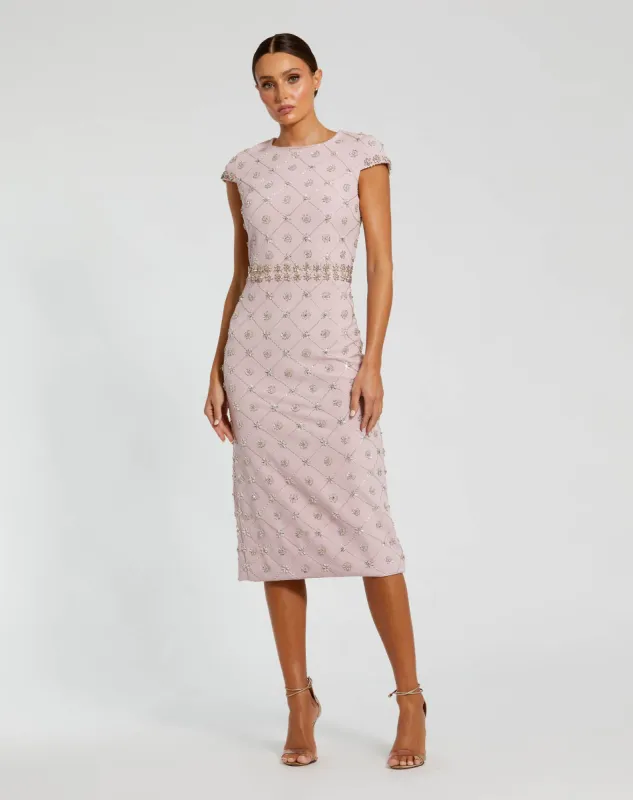 Pink Hand Embellished High Neck Midi Dress sold by Mac Duggal