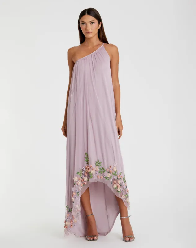 Purple One Shoulder Embellished Trapeze Gown sold by Mac Duggal