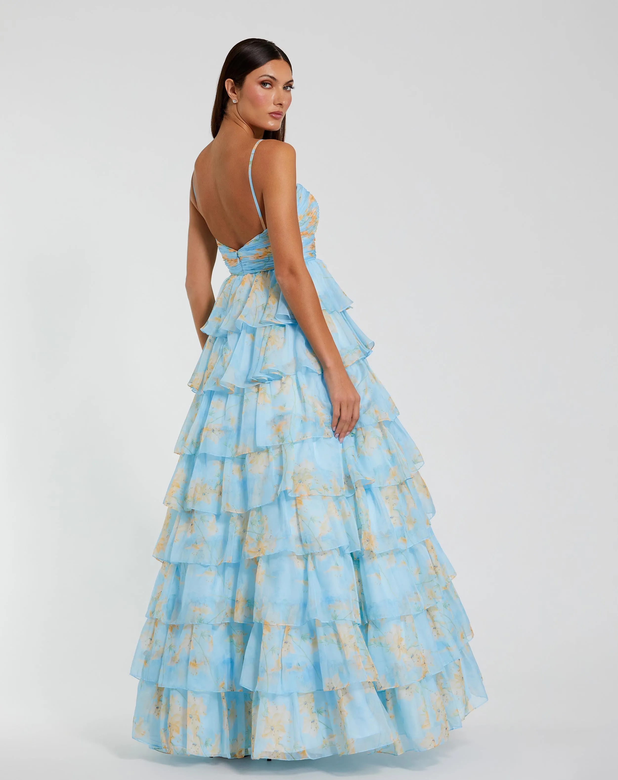 Blue Floral Cut Out Ruffle Tiered Gown sold by Mac Duggal product image thumbnail 3