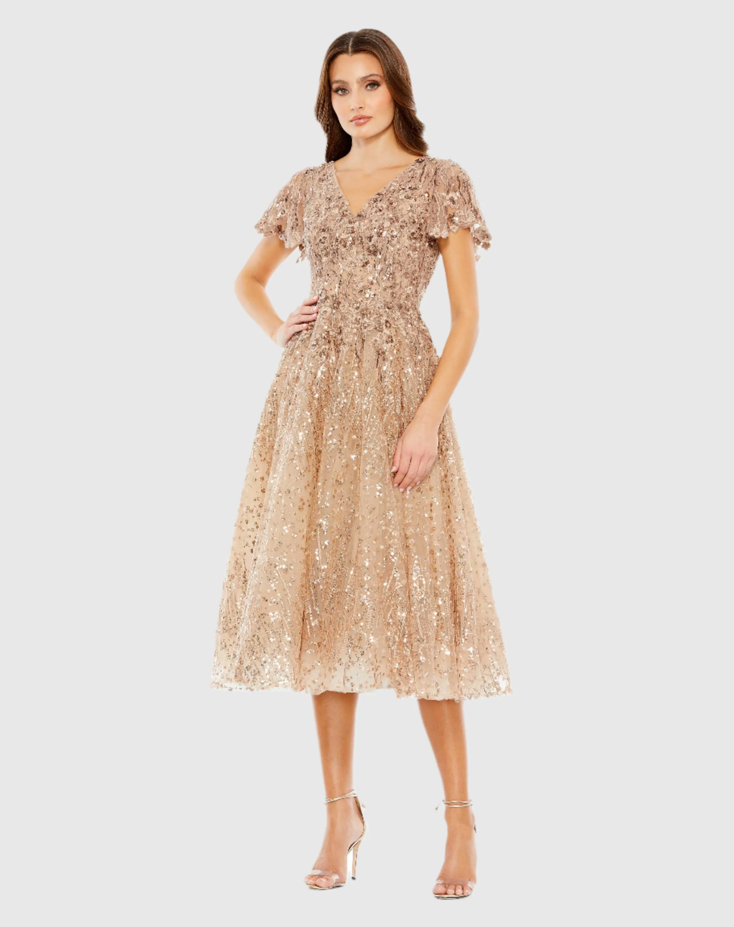 Embellished Butterfly Fit and Flare Tea-Length Dress sold by Mac Duggal product image thumbnail 2