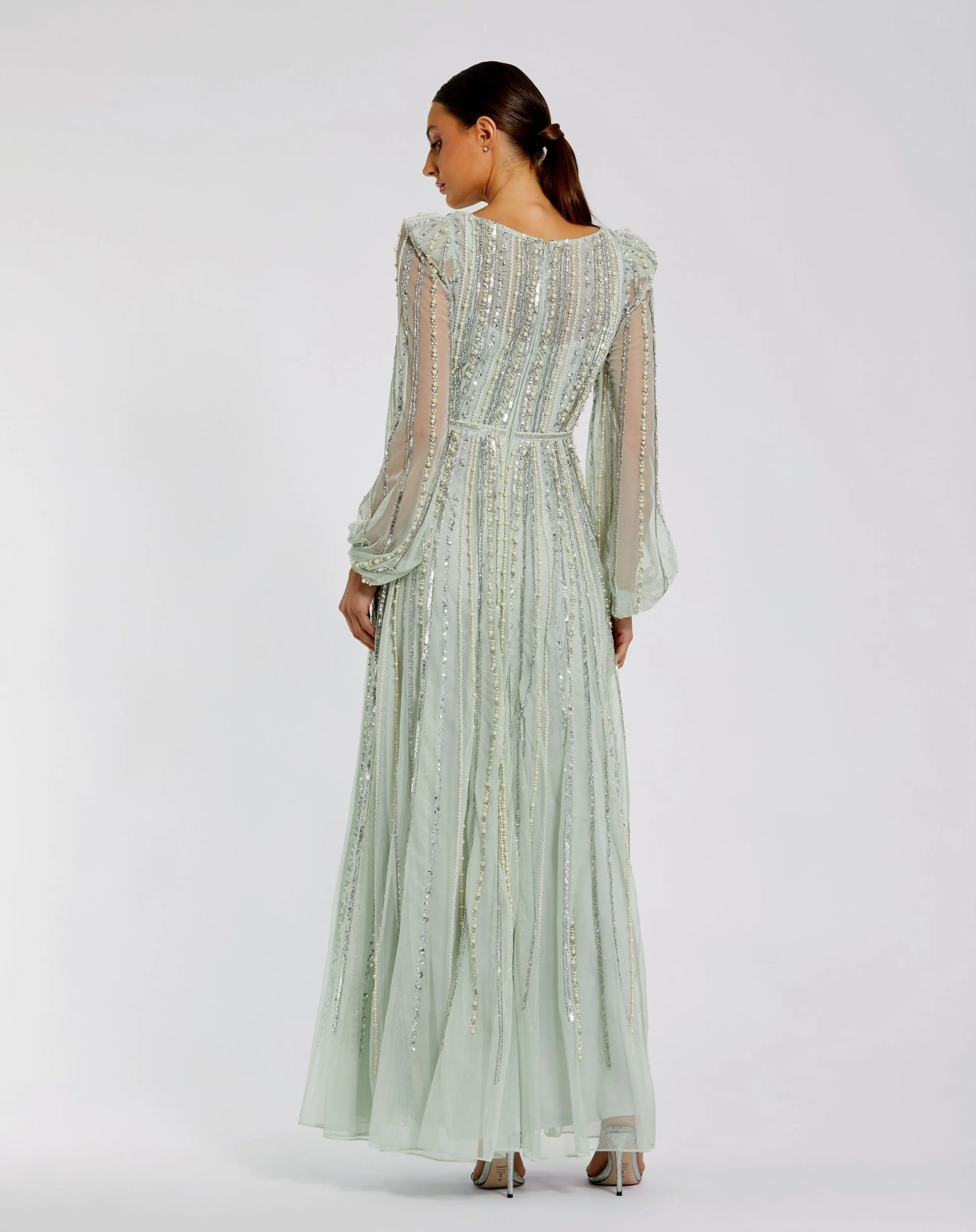 Green Boat Neck Long Sleeve Beaded Gown sold by Mac Duggal product image thumbnail 3