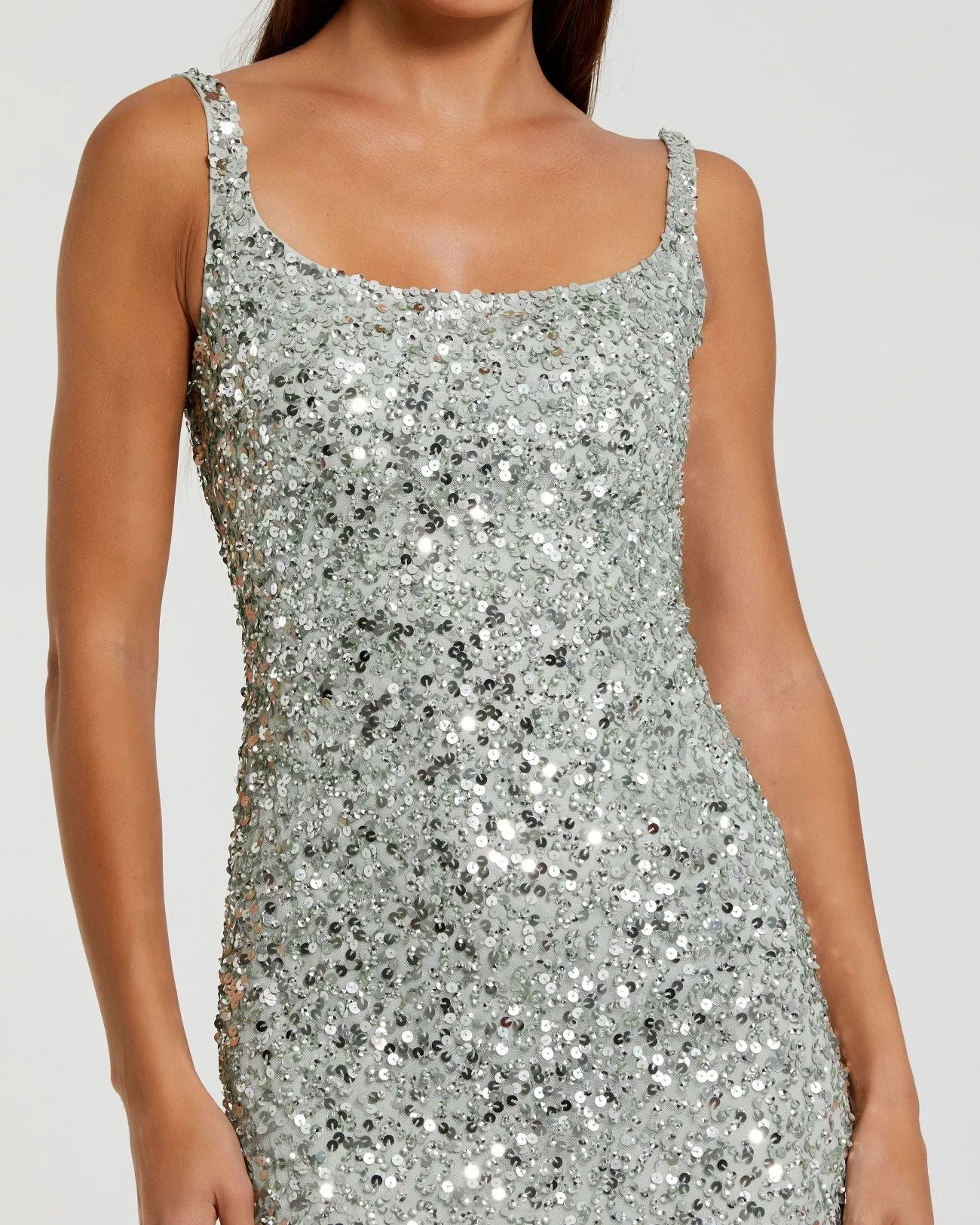 Green Sequined Low Back Slip Gown sold by Mac Duggal product image thumbnail 3