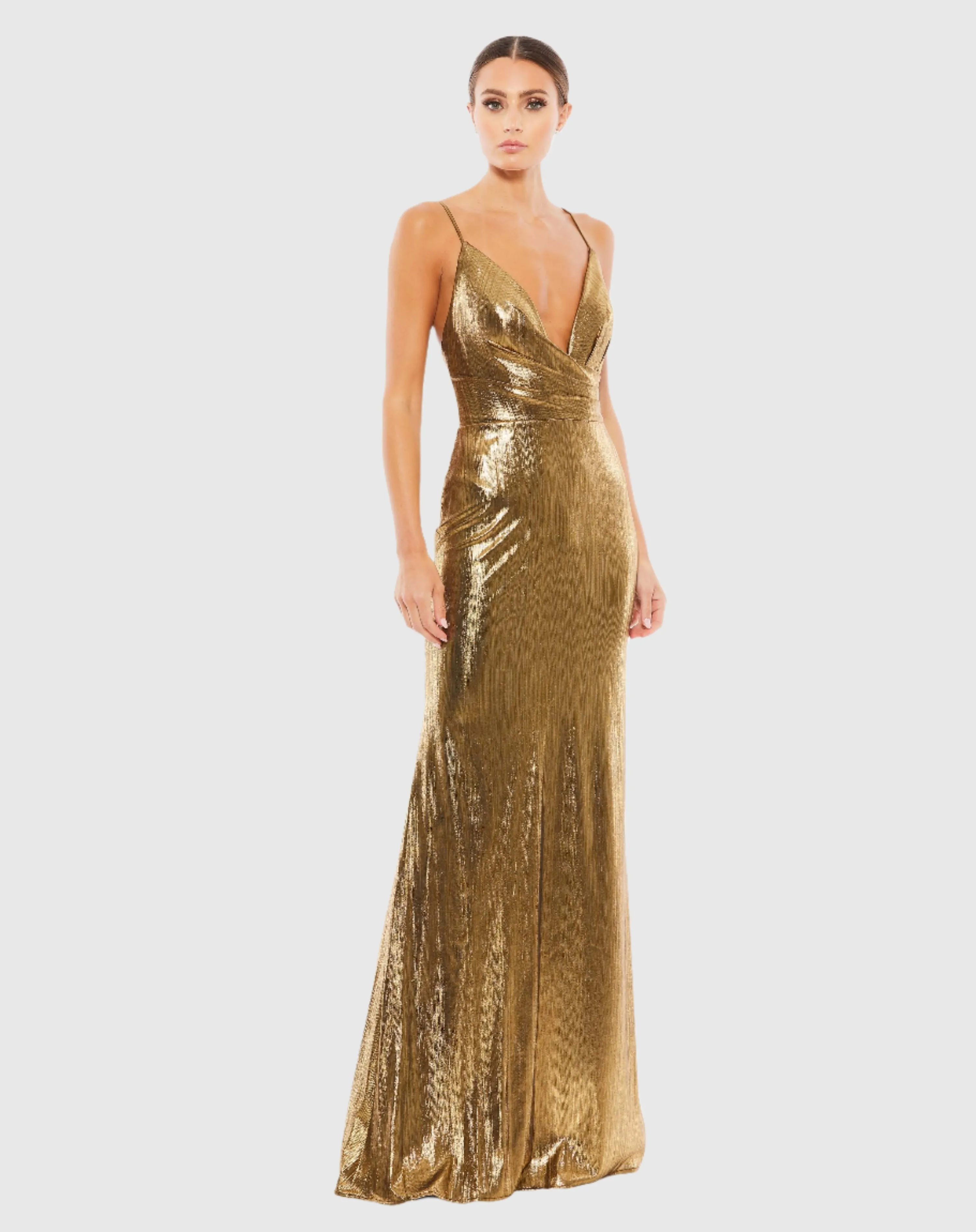 Metallic Faux Wrap Spaghetti Strap Gown sold by Mac Duggal product image thumbnail 2