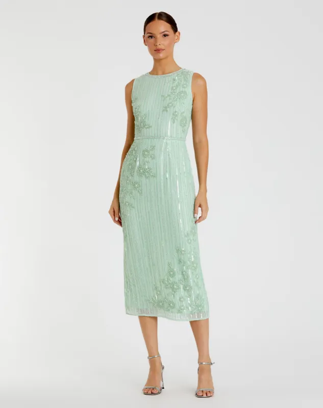 Striped Floral Embellished Sleeveless Midi Dress sold by Mac Duggal