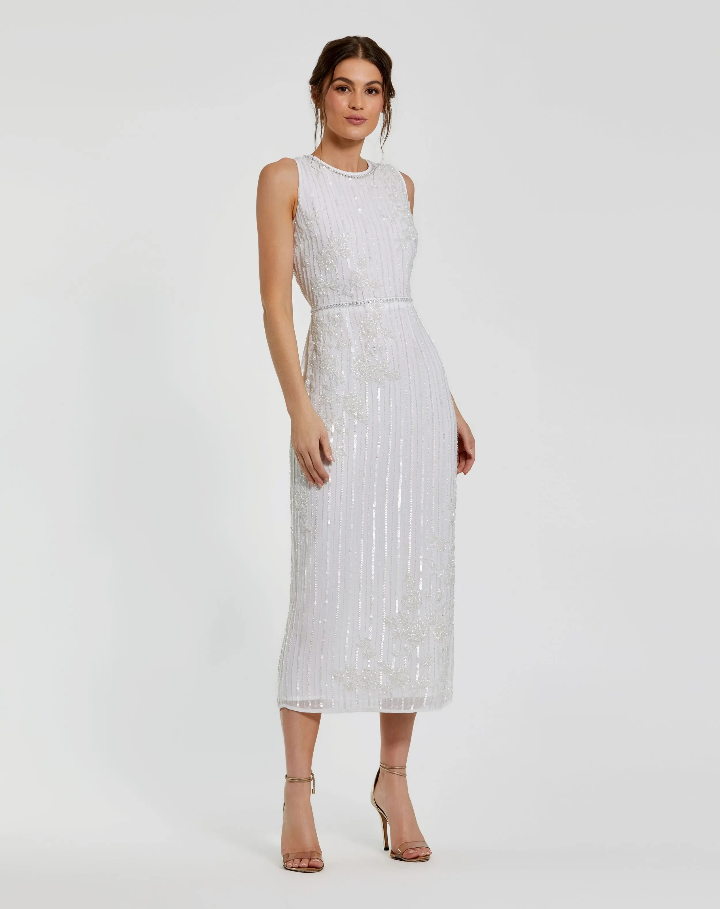 Striped Floral Embellished Sleeveless Midi Dress sold by Mac Duggal product image thumbnail 2