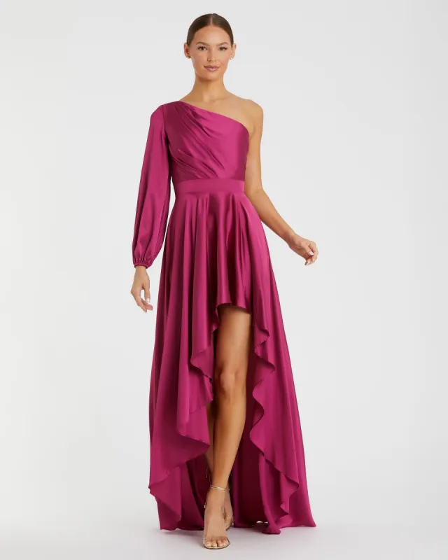 High Low One Shoulder Flowy Gown sold by Mac Duggal