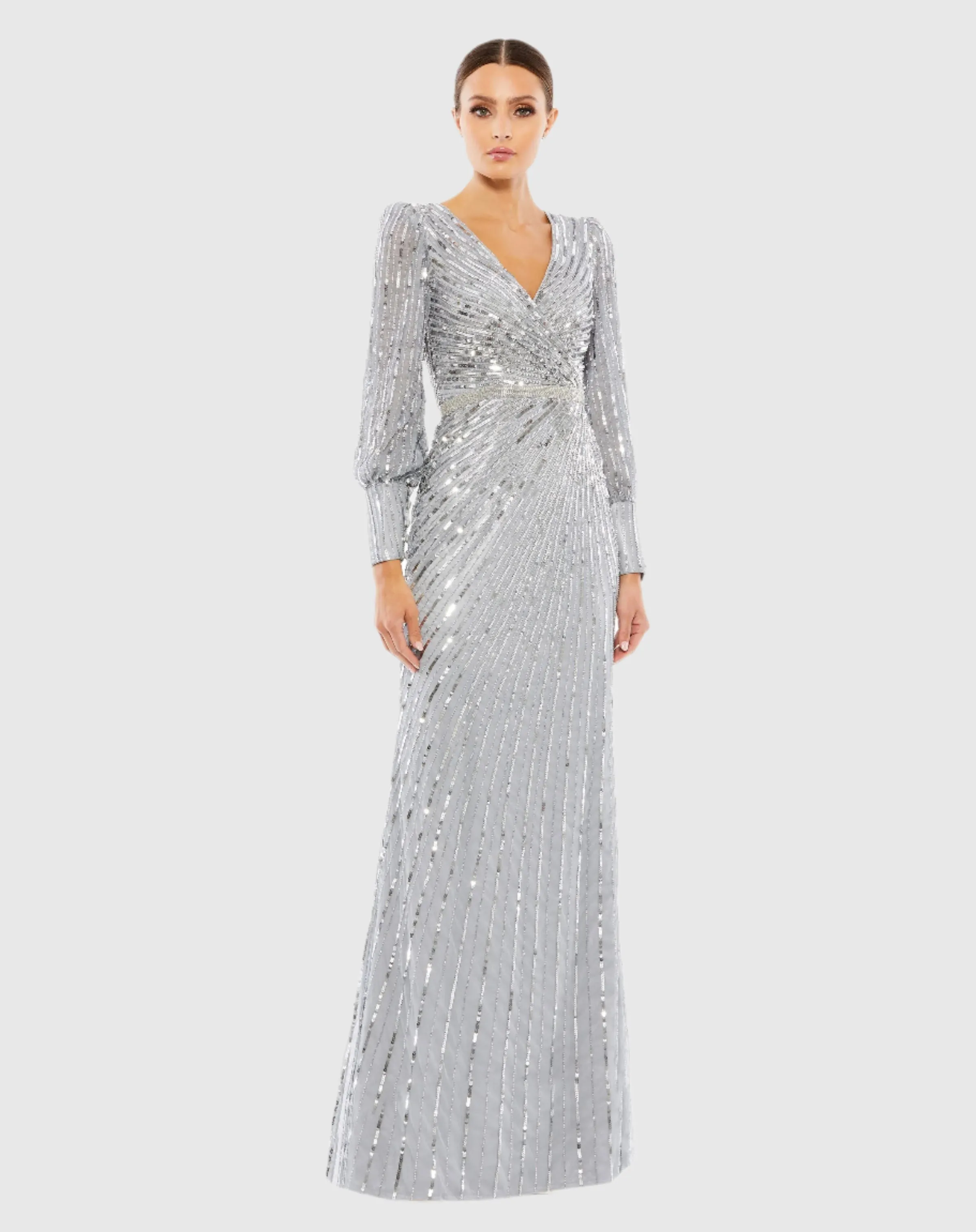 Sequined Wrap Over Bishop Sleeve Gown sold by Mac Duggal product image thumbnail 4