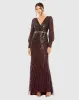 Sequined Wrap Over Bishop Sleeve Gown sold by Mac Duggal