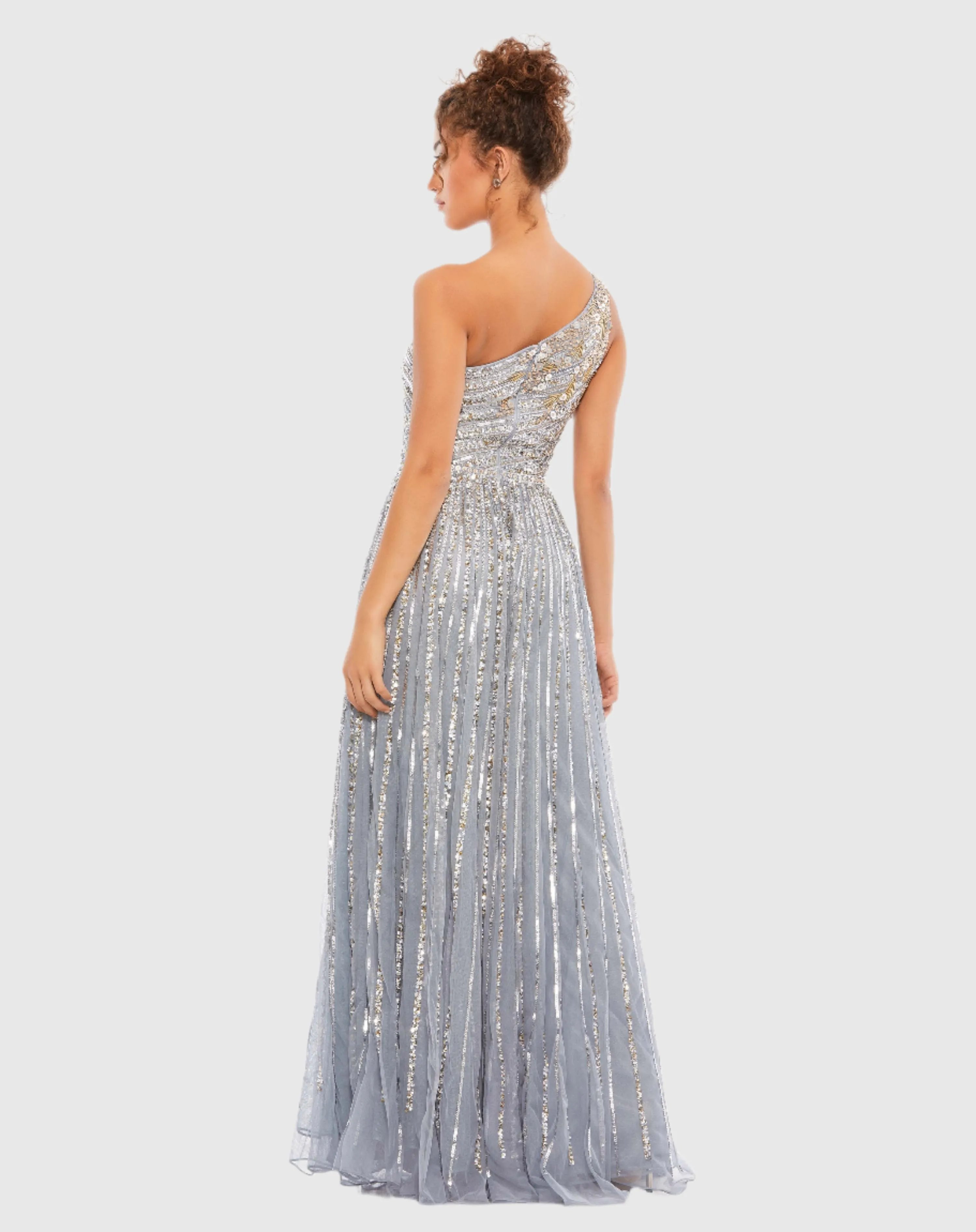 Silver Embellished One Shoulder A-Line Gown sold by Mac Duggal product image thumbnail 4
