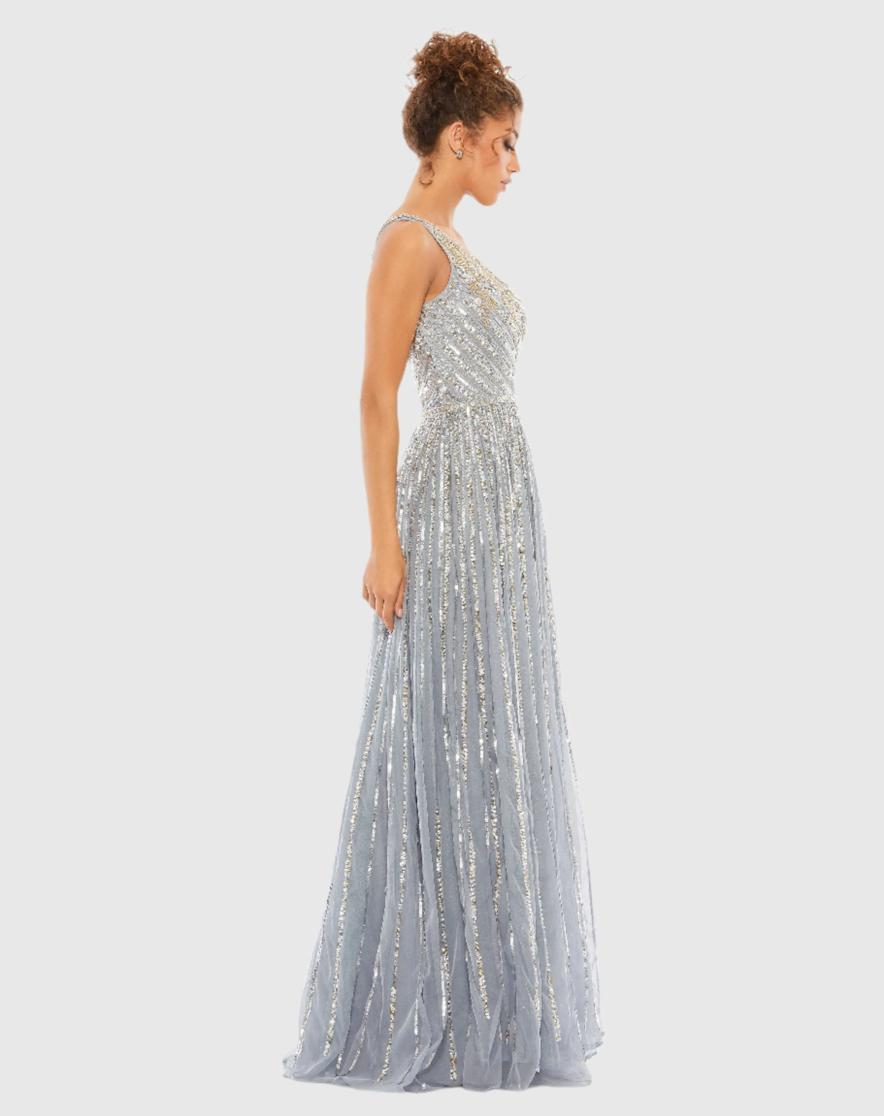 Silver Embellished One Shoulder A-Line Gown sold by Mac Duggal product image thumbnail 3
