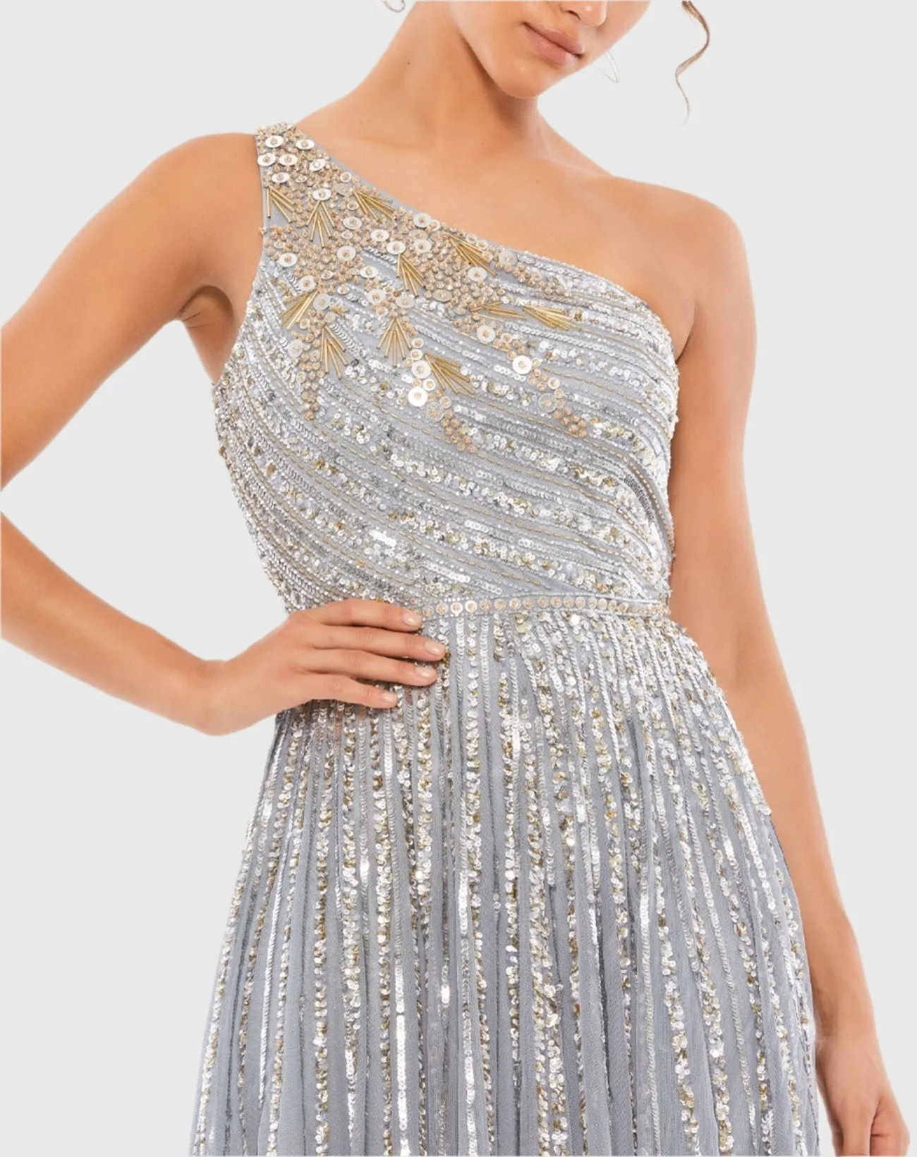 Silver Embellished One Shoulder A-Line Gown sold by Mac Duggal product image thumbnail 2