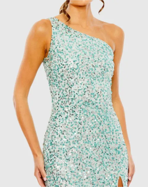 Blue Sequined One Shoulder Gown With Slit sold by Mac Duggal product image thumbnail 2