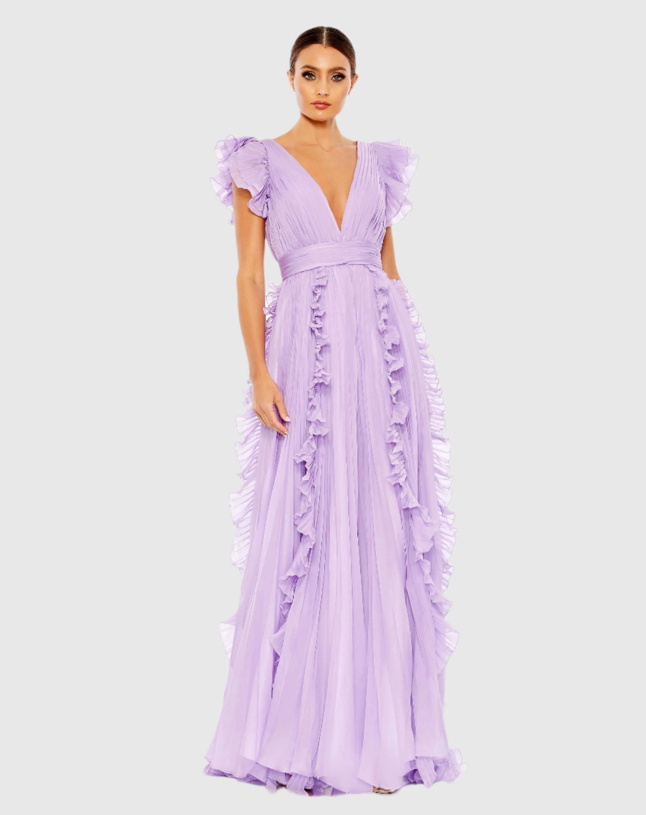Pleated Ruffle Cap Sleeve Flowy A Line Gown sold by Mac Duggal product image thumbnail 3
