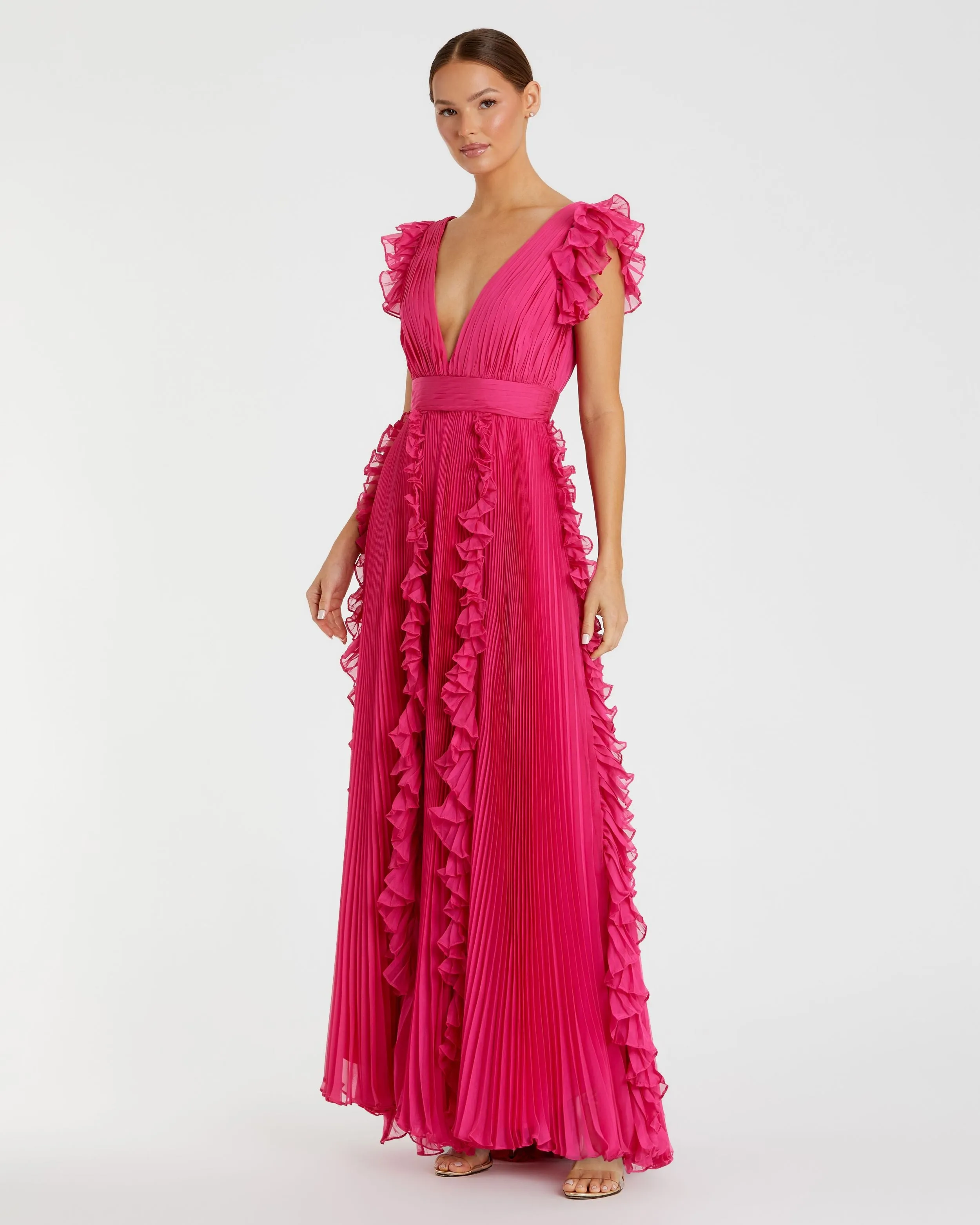 Pleated Ruffle Cap Sleeve Flowy A Line Gown sold by Mac Duggal