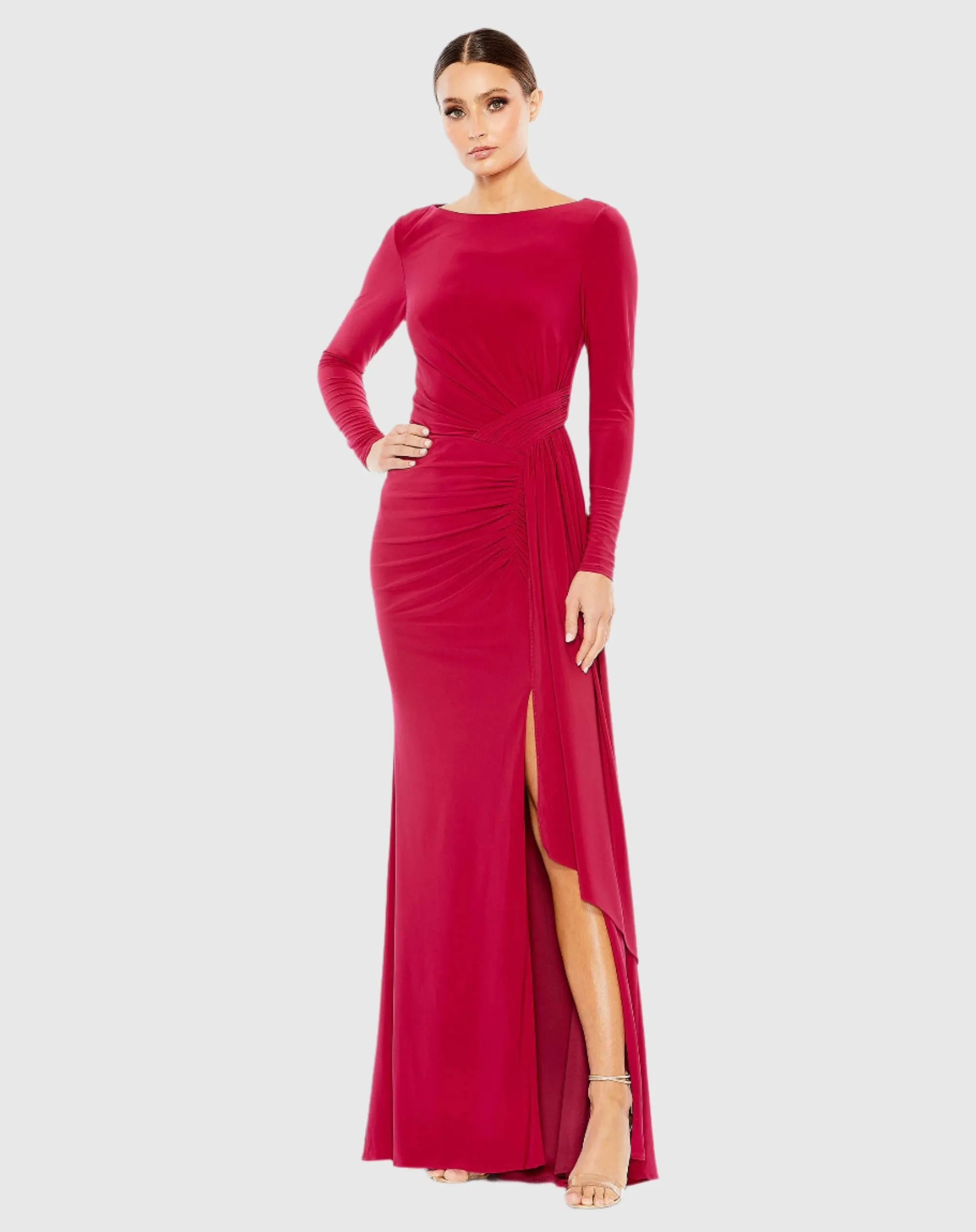 Ruched Long Sleeve Cowl Neck Gown sold by Mac Duggal