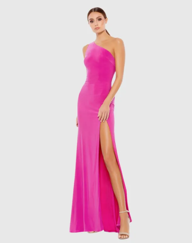 Jersey One Shoulder Draped Back Gown sold by Mac Duggal