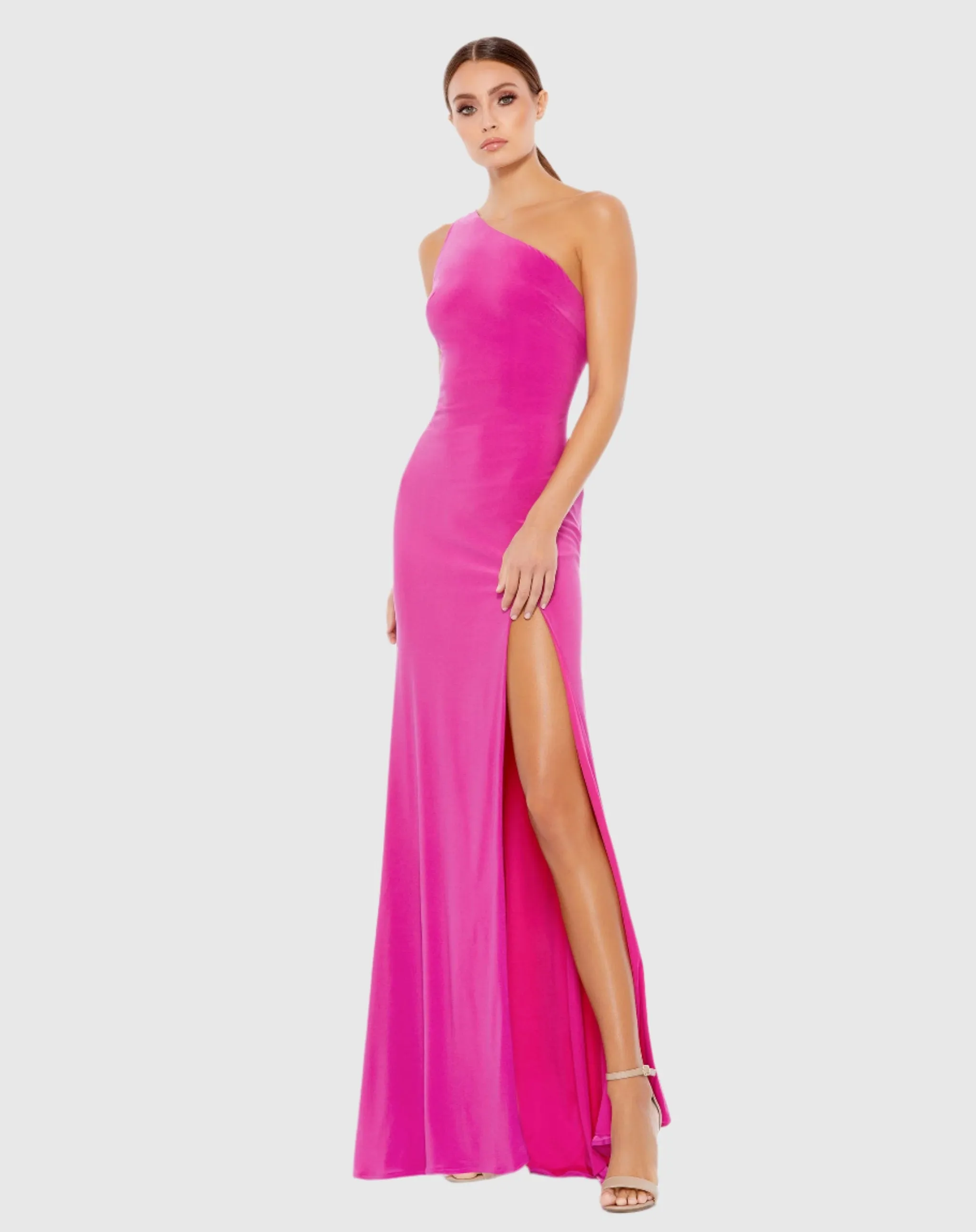 Jersey One Shoulder Draped Back Gown sold by Mac Duggal