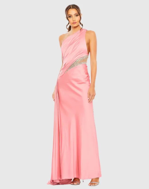 One Shoulder Embellished Satin Gown sold by Mac Duggal