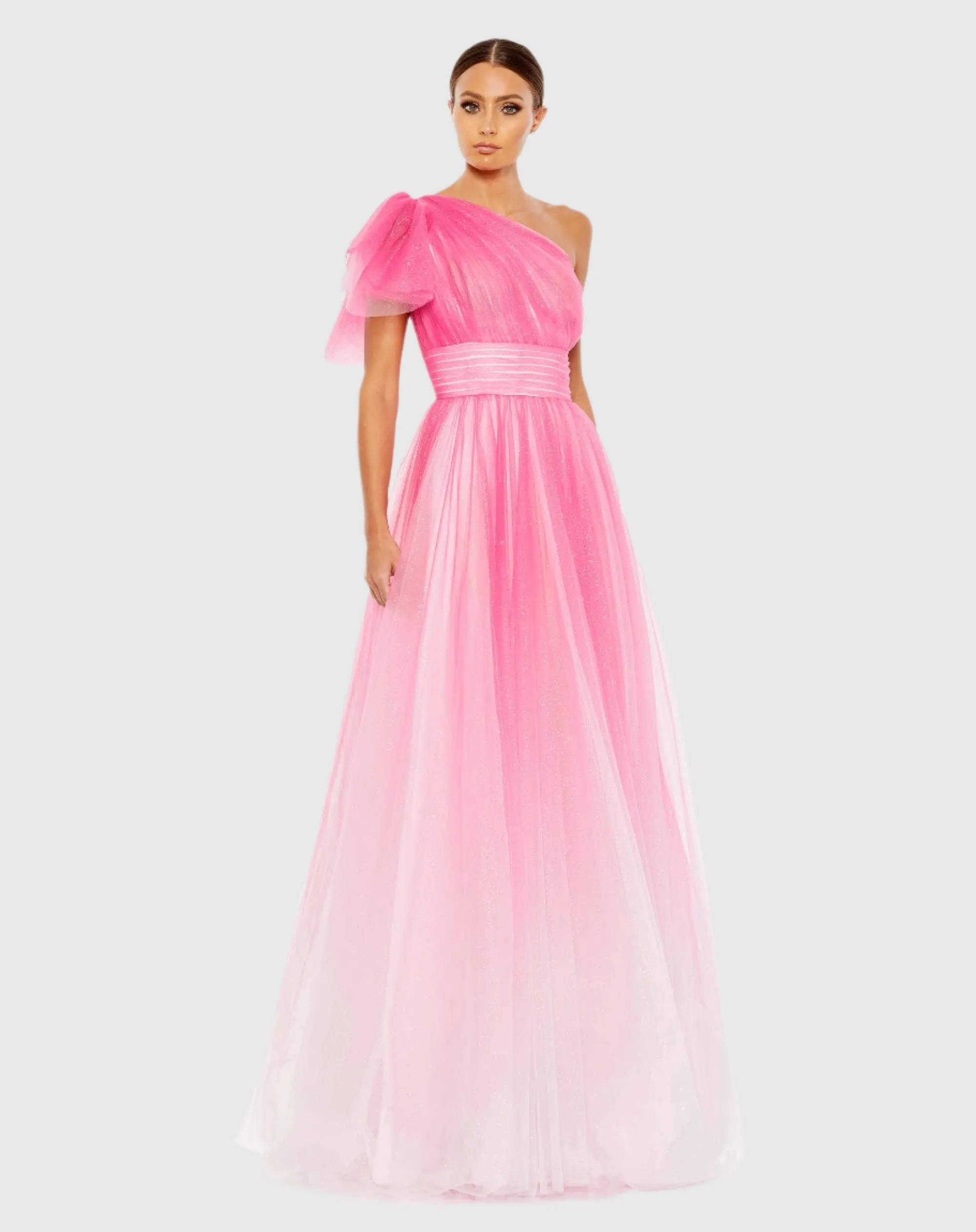Glitter Ombre Ruffled One Shoulder Ballgown sold by Mac Duggal