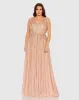 Sequined Striped Sleeveless V Neck A Line Gown (Plus) sold by Mac Duggal