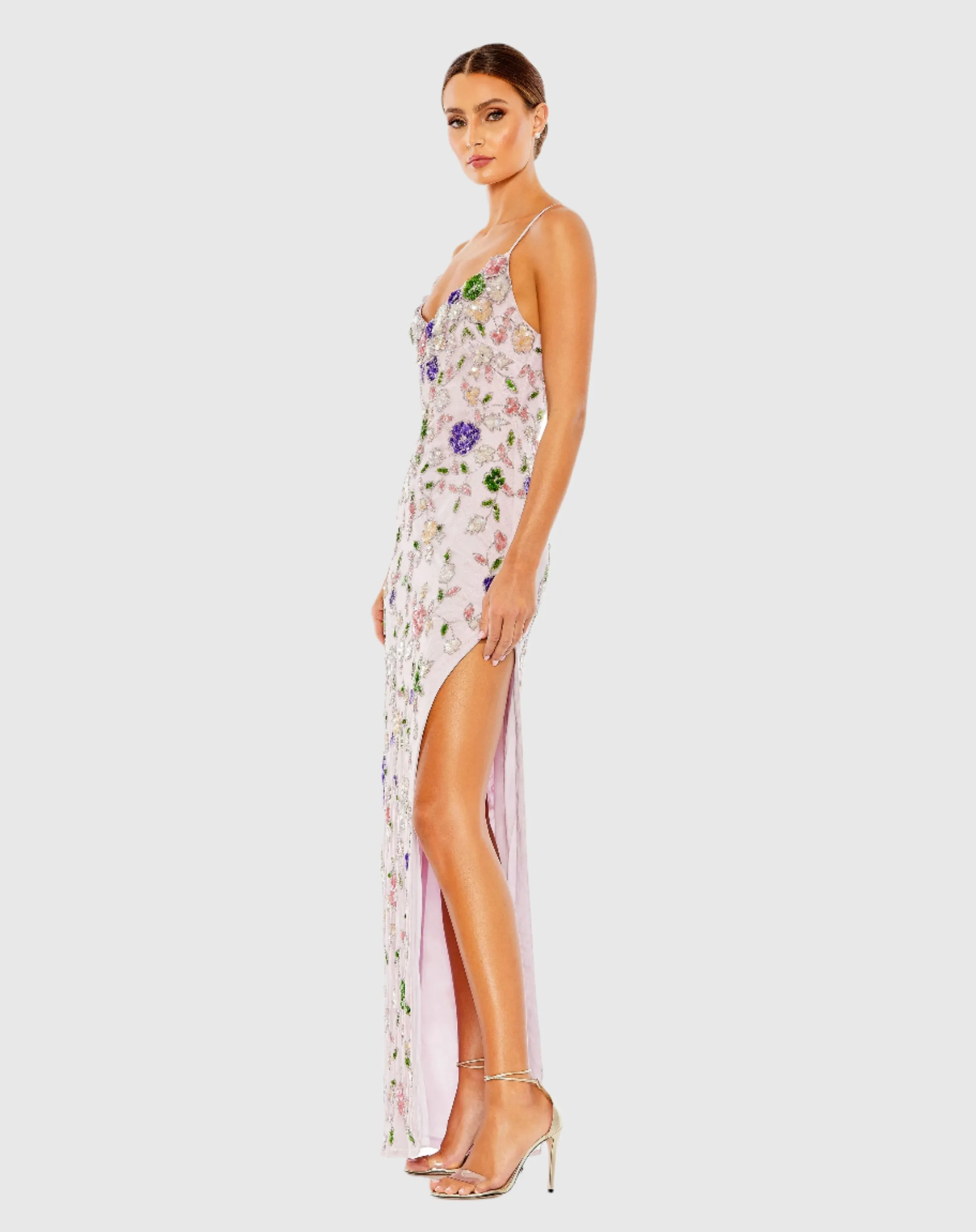 Purple Embellished Lace Sleeveless V Neck Gown sold by Mac Duggal product image thumbnail 3