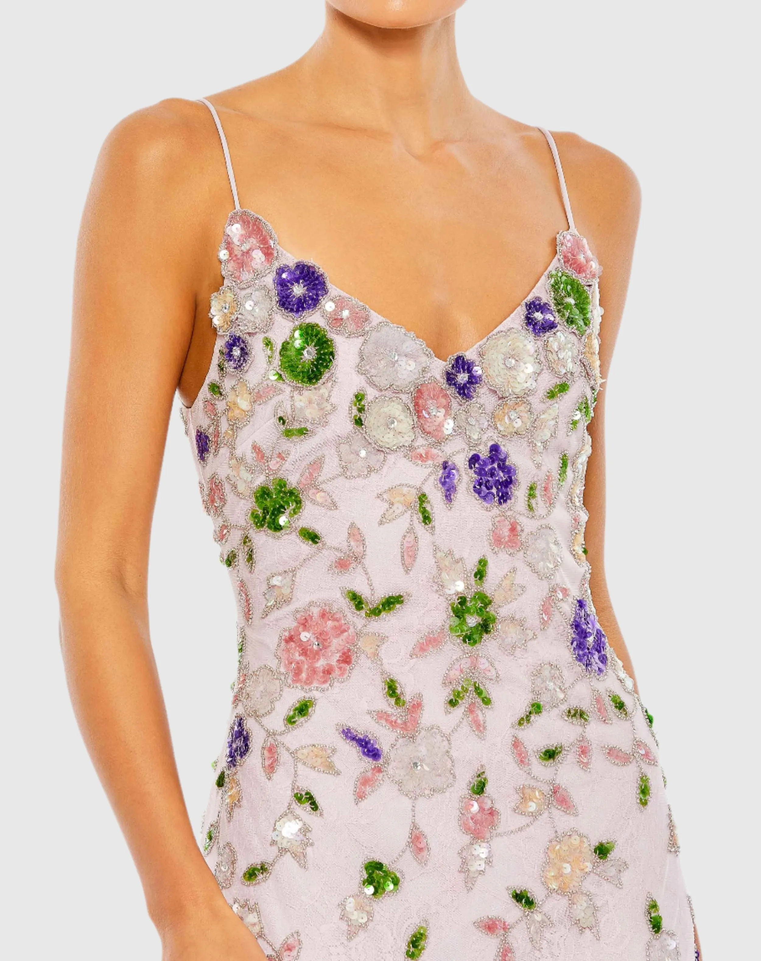 Purple Embellished Lace Sleeveless V Neck Gown sold by Mac Duggal product image thumbnail 2