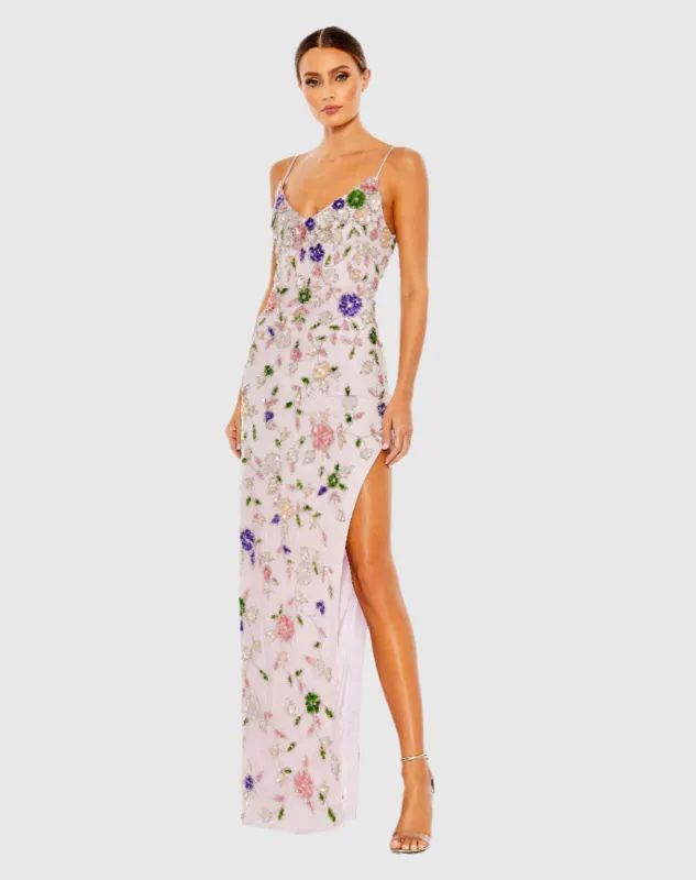 Purple Embellished Lace Sleeveless V Neck Gown sold by Mac Duggal