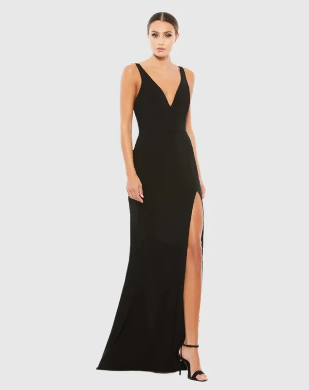 Black Plunge Neck High Slit Gown - FINAL SALE made by Mac Duggal