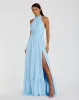 Blue High Neck Tiered Chiffon Halter Gown sold by Mac Duggal
