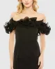 Black Off the Shoulder Ruffle Detail Column Gown sold by Mac Duggal