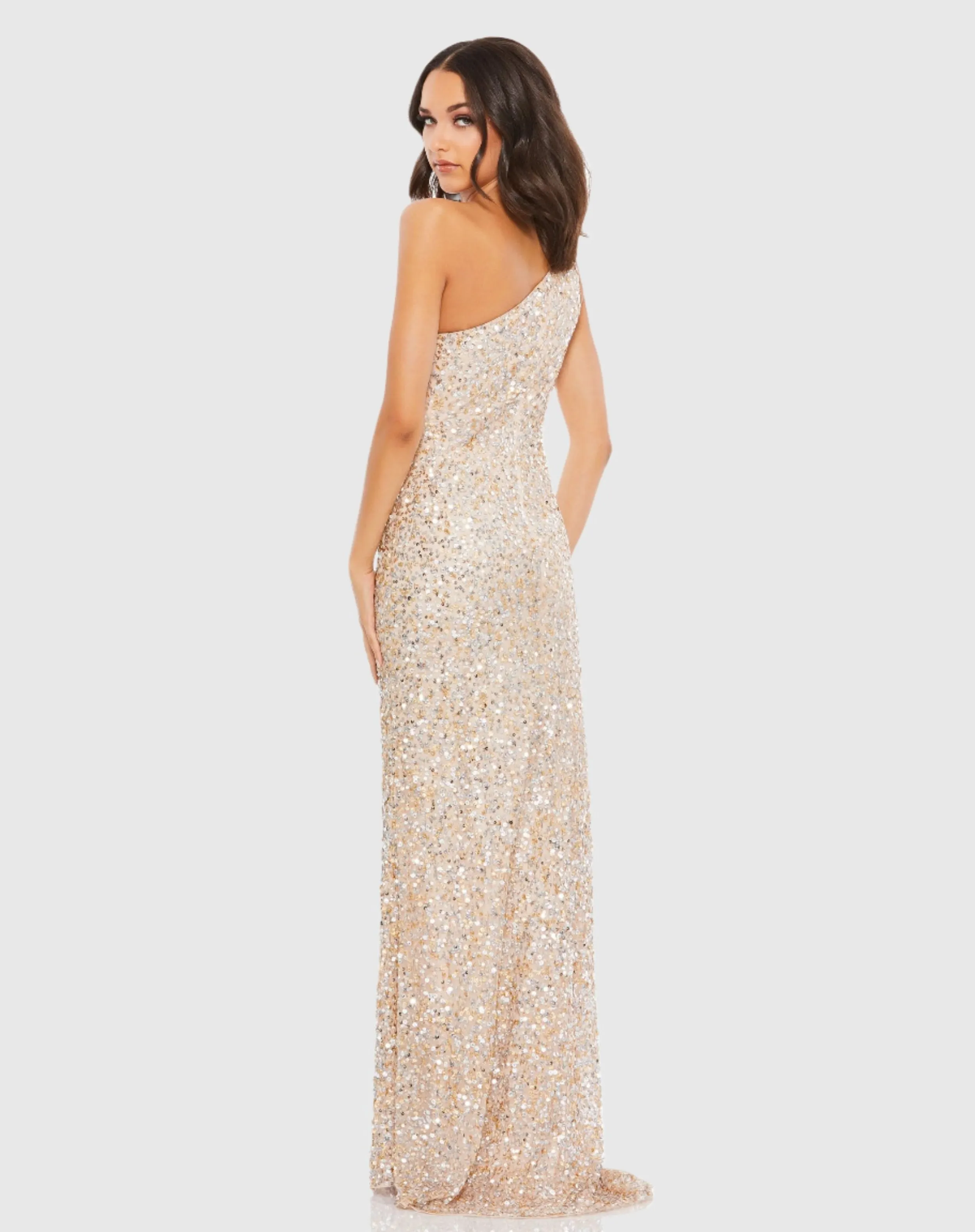 Beige Sequin One Shoulder Gown With Slit sold by Mac Duggal product image thumbnail 3