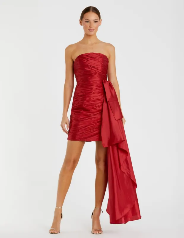 Red Strapless Ruched Mini Dress sold by Mac Duggal