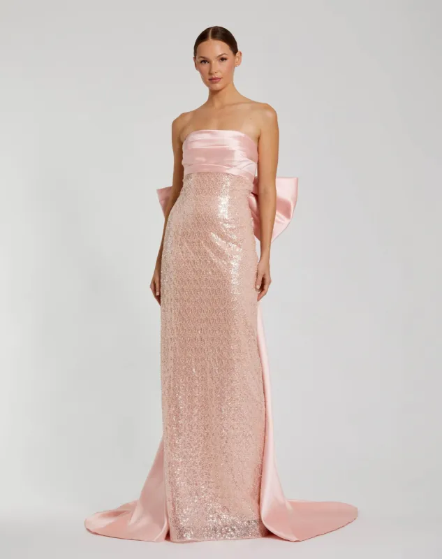 Pink Strapless Embellished Gown With Back Bow Detail sold by Mac Duggal