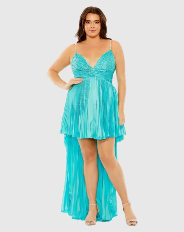 Blue Rhinestone High Low Pleated Gown - FINAL SALE sold by Mac Duggal