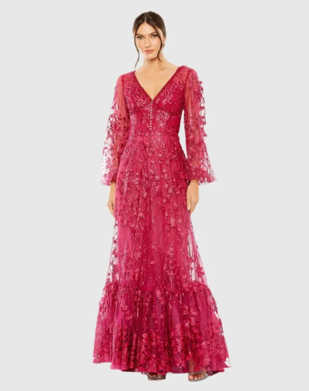 Puff Sleeve A-Line Embroidered Gown sold by Mac Duggal