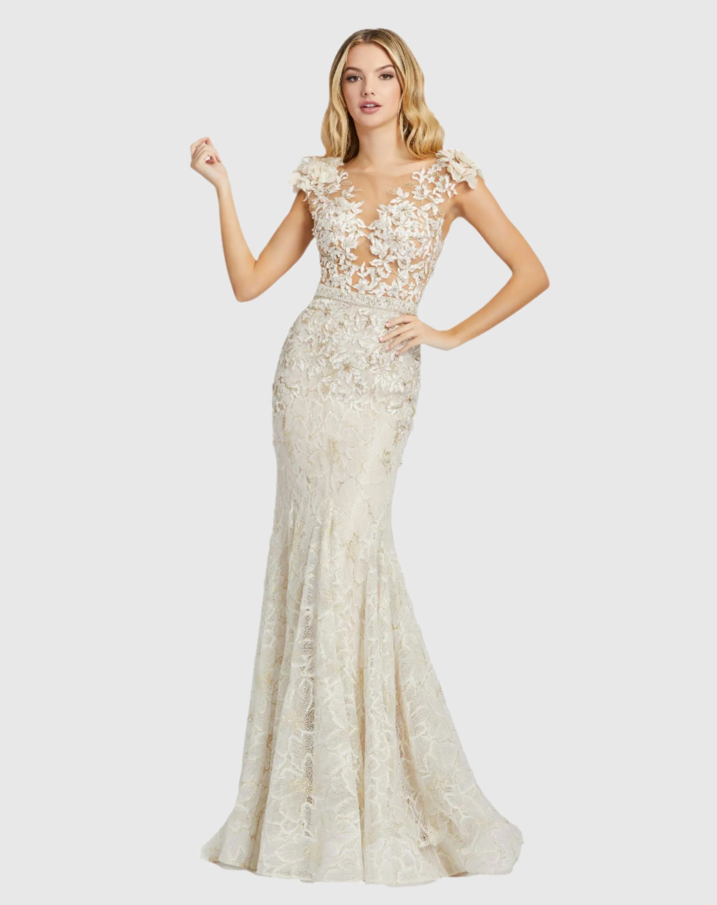 High Neck Shoulder Flower Detail Mermaid Gown sold by Mac Duggal product image thumbnail 2