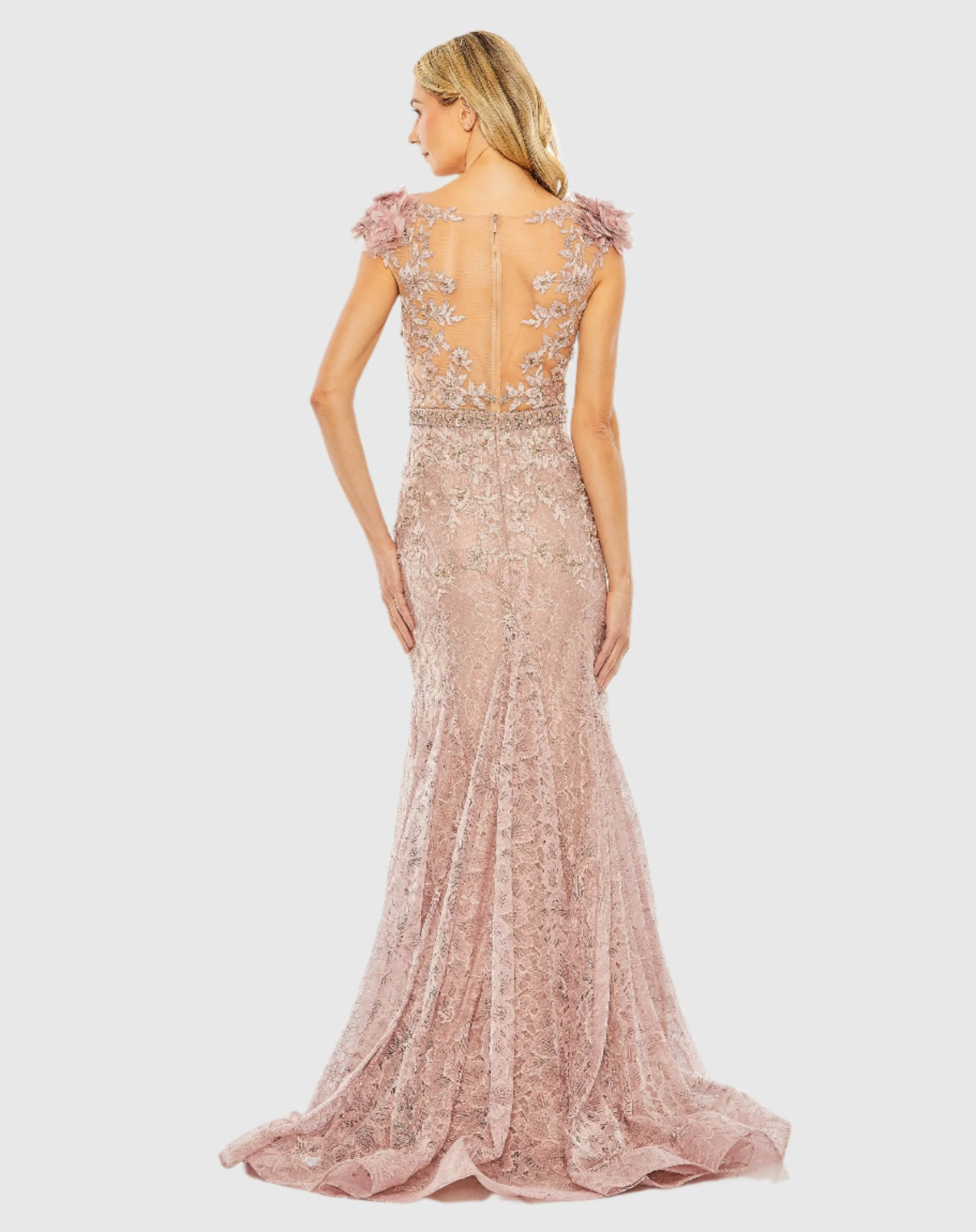 Pink High Neck Shoulder Flower Detail Mermaid Gown sold by Mac Duggal product image thumbnail 3