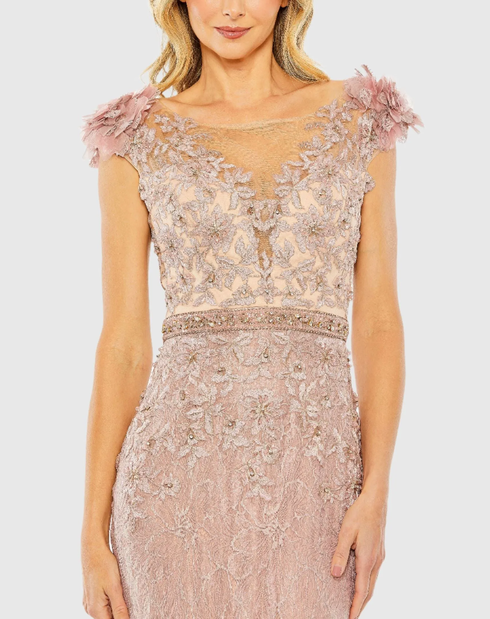 Pink High Neck Shoulder Flower Detail Mermaid Gown sold by Mac Duggal product image thumbnail 2