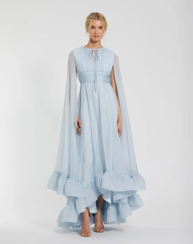 Blue Chiffon Cape Sleeve Ankle-Length Dress With Keyhole sold by Mac Duggal