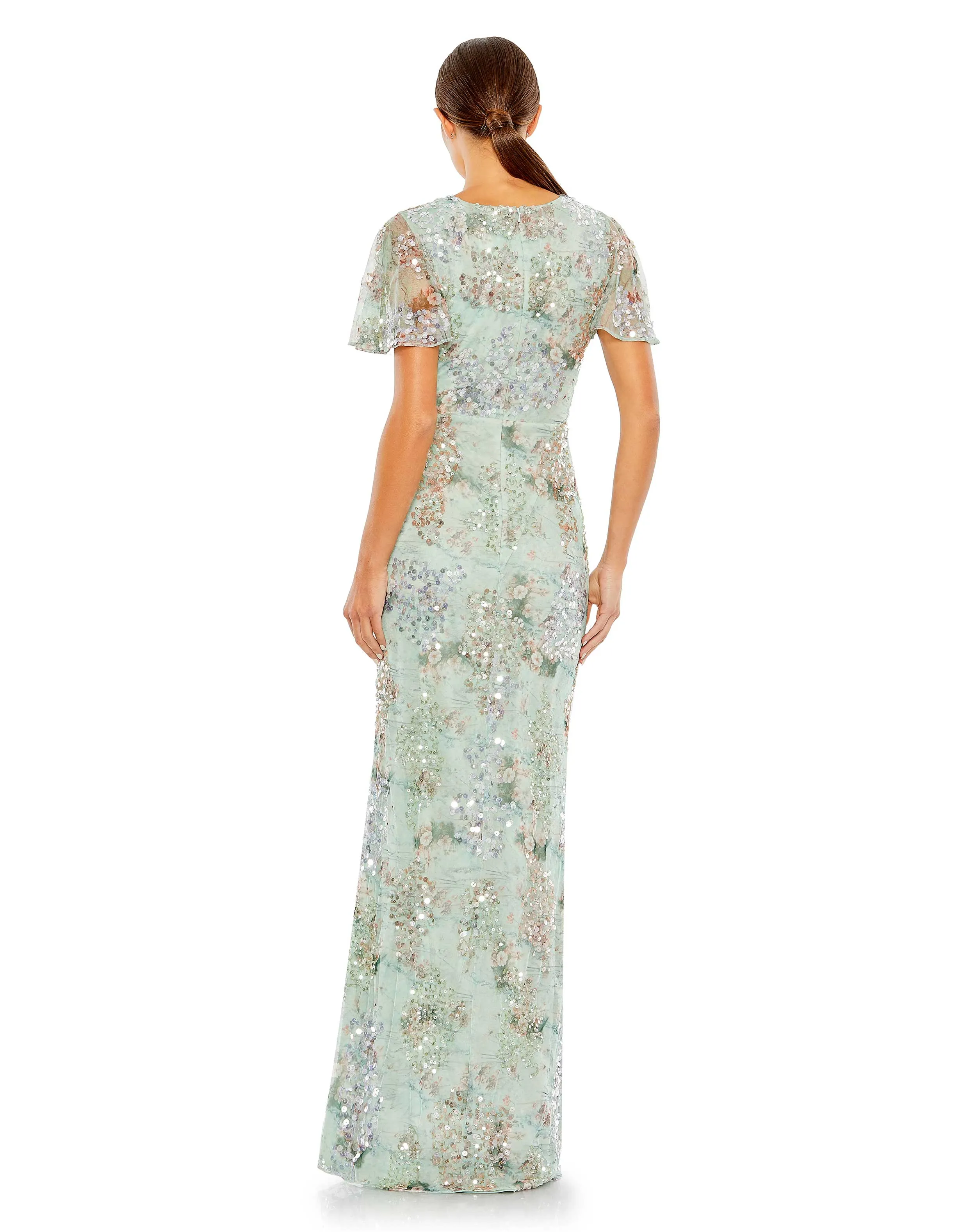 Green Embellished Butterfly Sleeve Faux Wrap Gown sold by Mac Duggal product image thumbnail 3